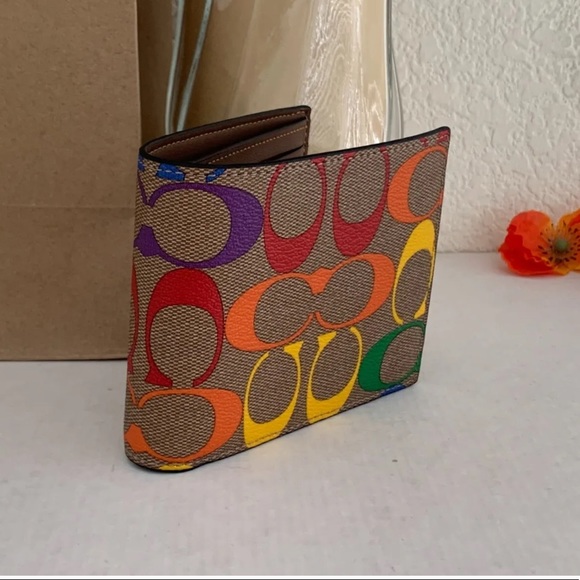 Coach Men's 3 In 1 Compact ID Wallet in Rainbow Signature & Leather - Picture 4 of 11